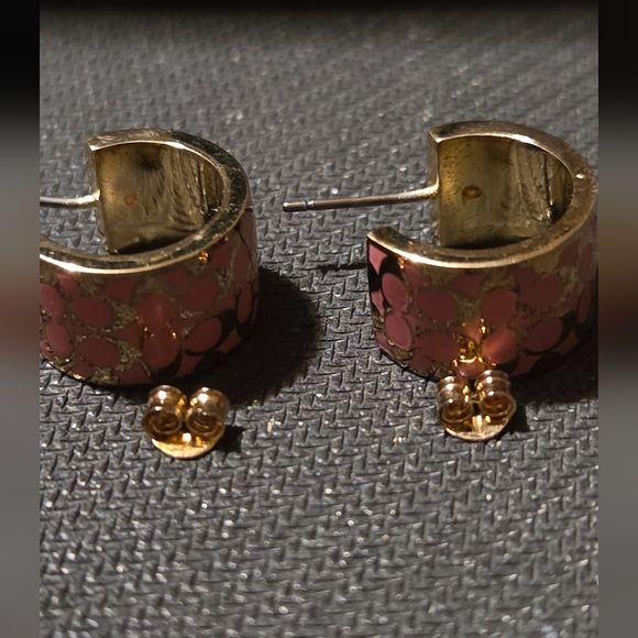 Coach Pink & Goldtone Huggie Hoop Earrings - Picture 6 of 7